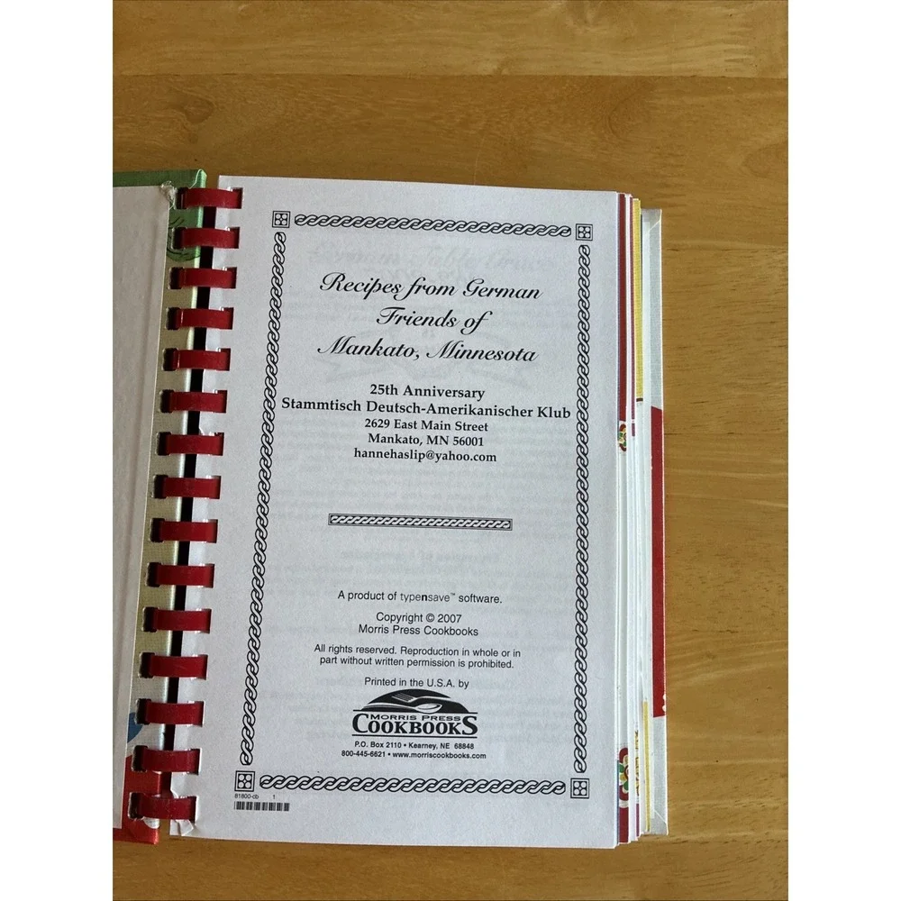Recipes from German Friends of Mankato Minnesota Cookbook 2007